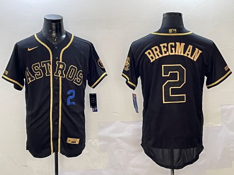 Men Houston Astros #2 Bregman Black Gold Elite 2025 Nike MLB Jersey style 2